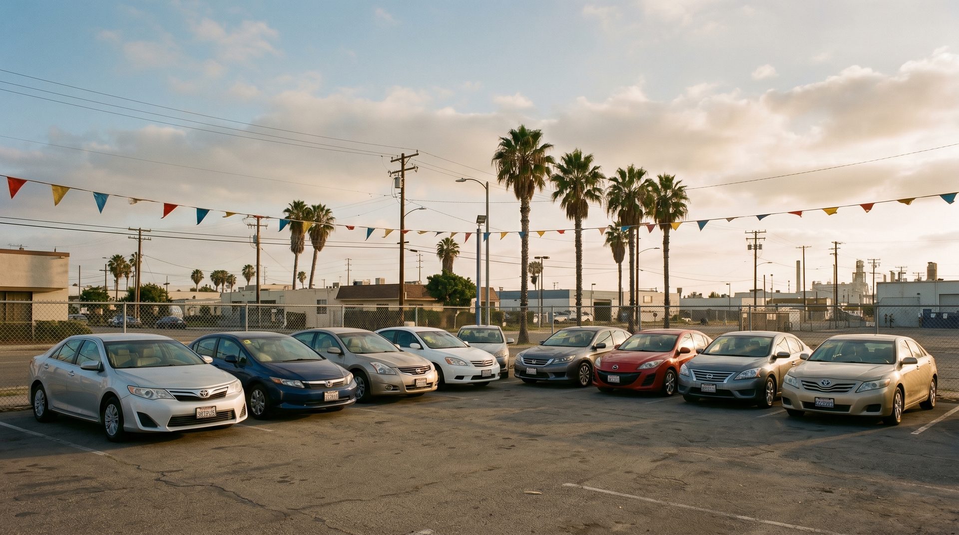 Pablitos Auto Sales lot at golden hour